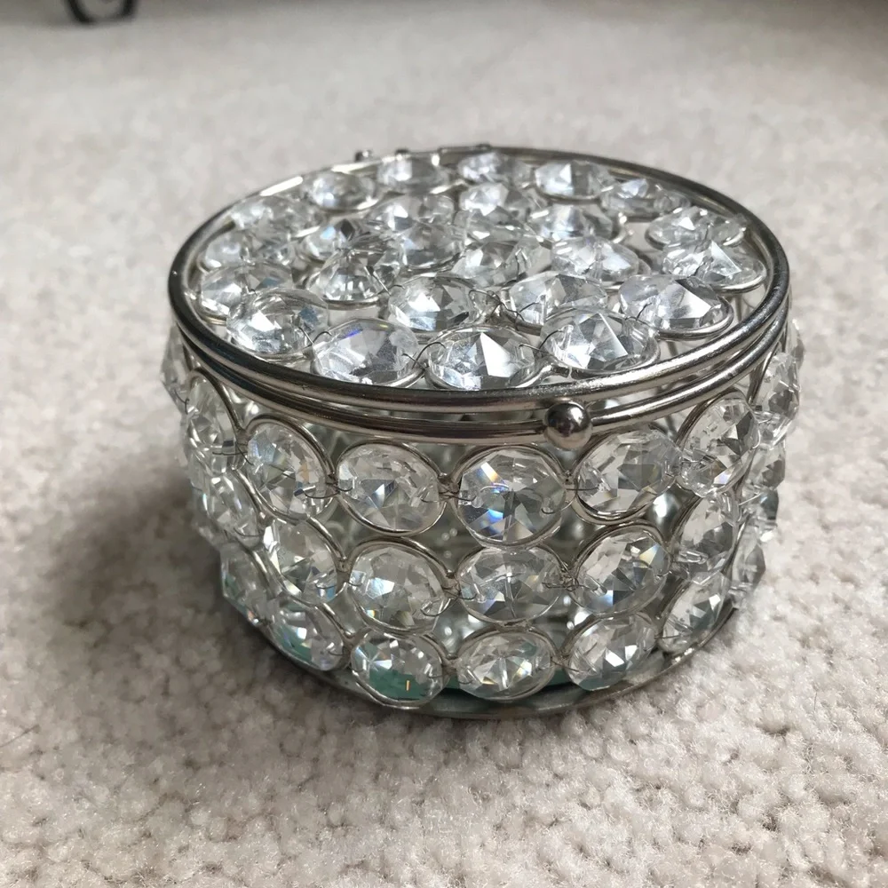 Vintage Silver Toned Rhinestone Round jewelry Box 4